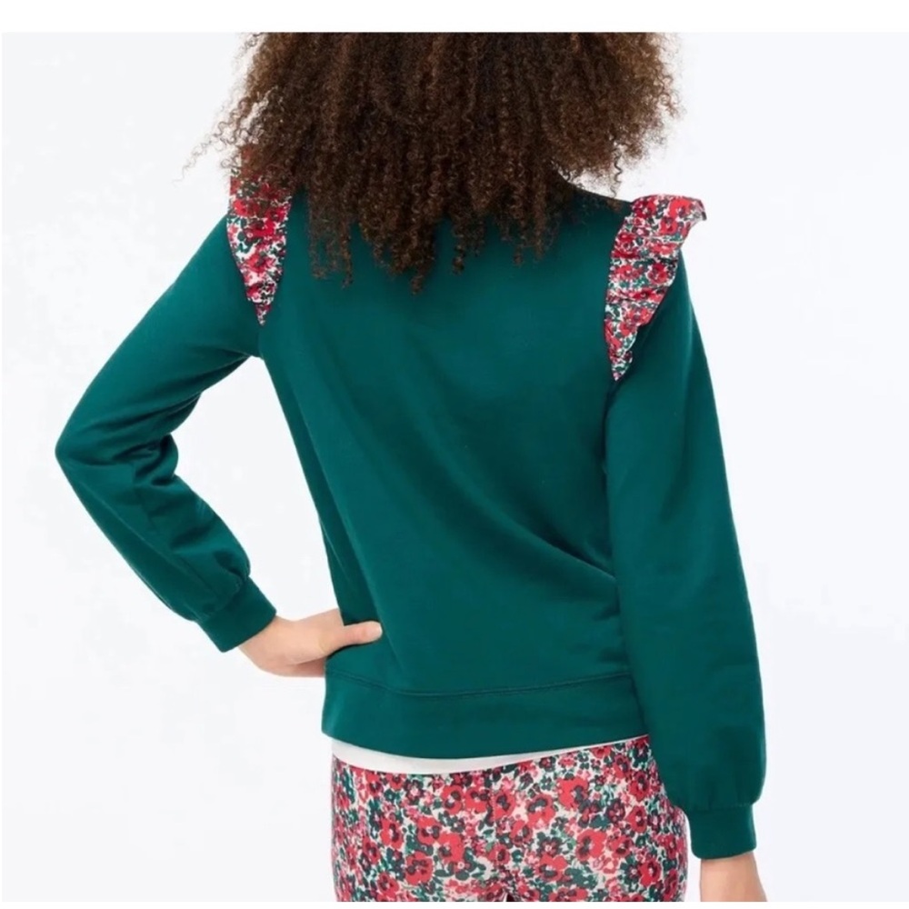 J Crew Factory Floral Ruffle Shoulder Sweatshirt - Picture 2 of 9